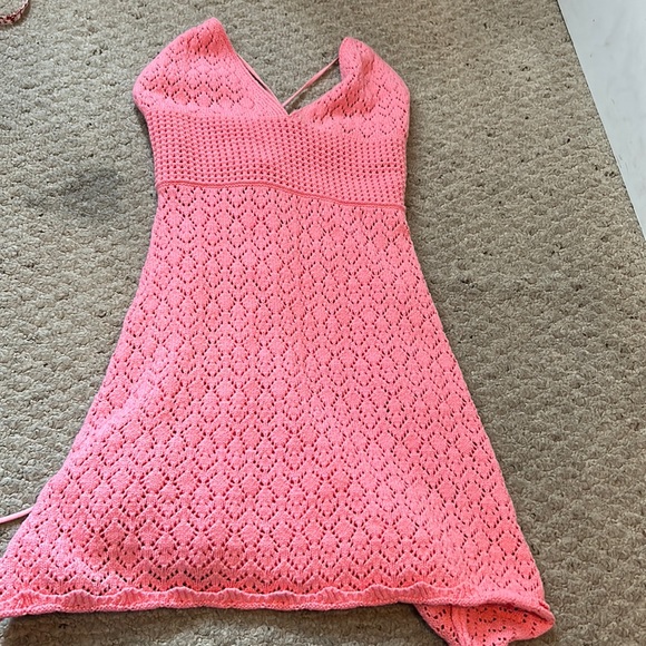 Olivaceous Dresses & Skirts - Boho pink crotchet mini dress